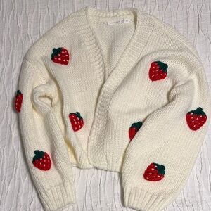 Strawberry Embroidered Cream Sweater